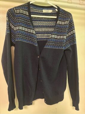 Lochmere Navy Fair Isle Button-Front Cardigan